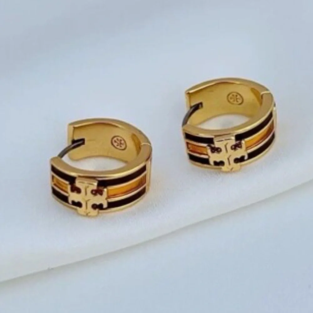 TORY BURCH Gold Kira Enamel Huggie Earrings NWT